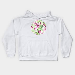 Deep Magenta Tulips on Creamy Peach Kids Hoodie